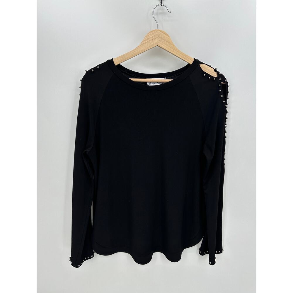 Joseph Ribkoff Women 8 Black Open Sleeve Studded Wrinkle Free Blouse 183169‎